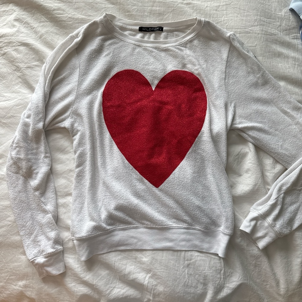 White Sweatshirt with Red Heart